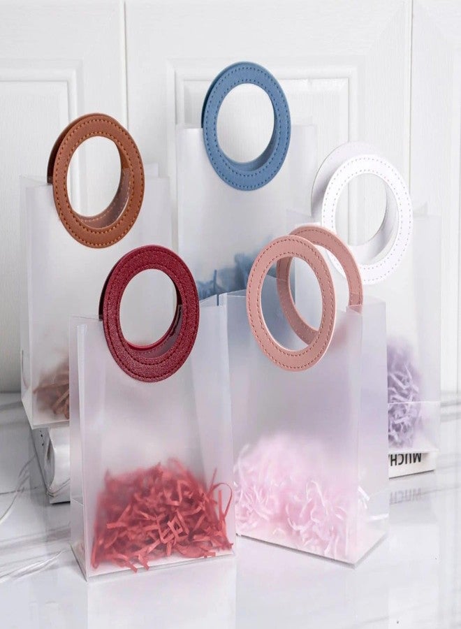 VRB Dec مجموعة VRB Dec المكونة من 12 قطعة من حقائب الهدايا الجلدية ذات المقابض، حقائب هدايا لحفلات أعياد ميلاد الأطفال، حقائب هدايا لحفلات أعياد الميلاد للأولاد والبنات، حقائب هدايا بمقابض ملونة. (18×16×8 سم - 12 قطعة بمقابض دائرية صغيرة شفافة) - Image 1